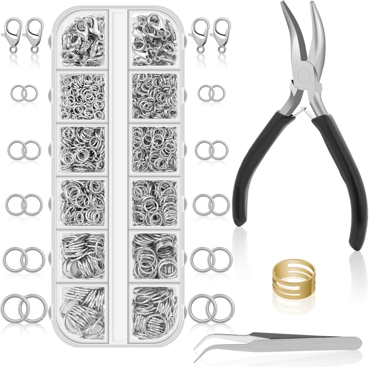 1200-Piece Jump Rings & Clasps Kit with Pliers for Jewelry Making, Silver